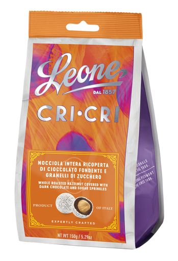 [987769167] LEONE CRI CRI NOCCIOLA INTERA RICOPERTA DI CIOCCOLATO FONDENTE E GRANELLI DI ZUCCHERO 150G